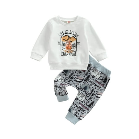 

Bagilaanoe Toddler Baby Boy Long Pants Set Letter Print Short Sleeve T Shirts Tops + Sweatpants 6M 12M 18M 24M 3T Kids Casual Sweatsuits