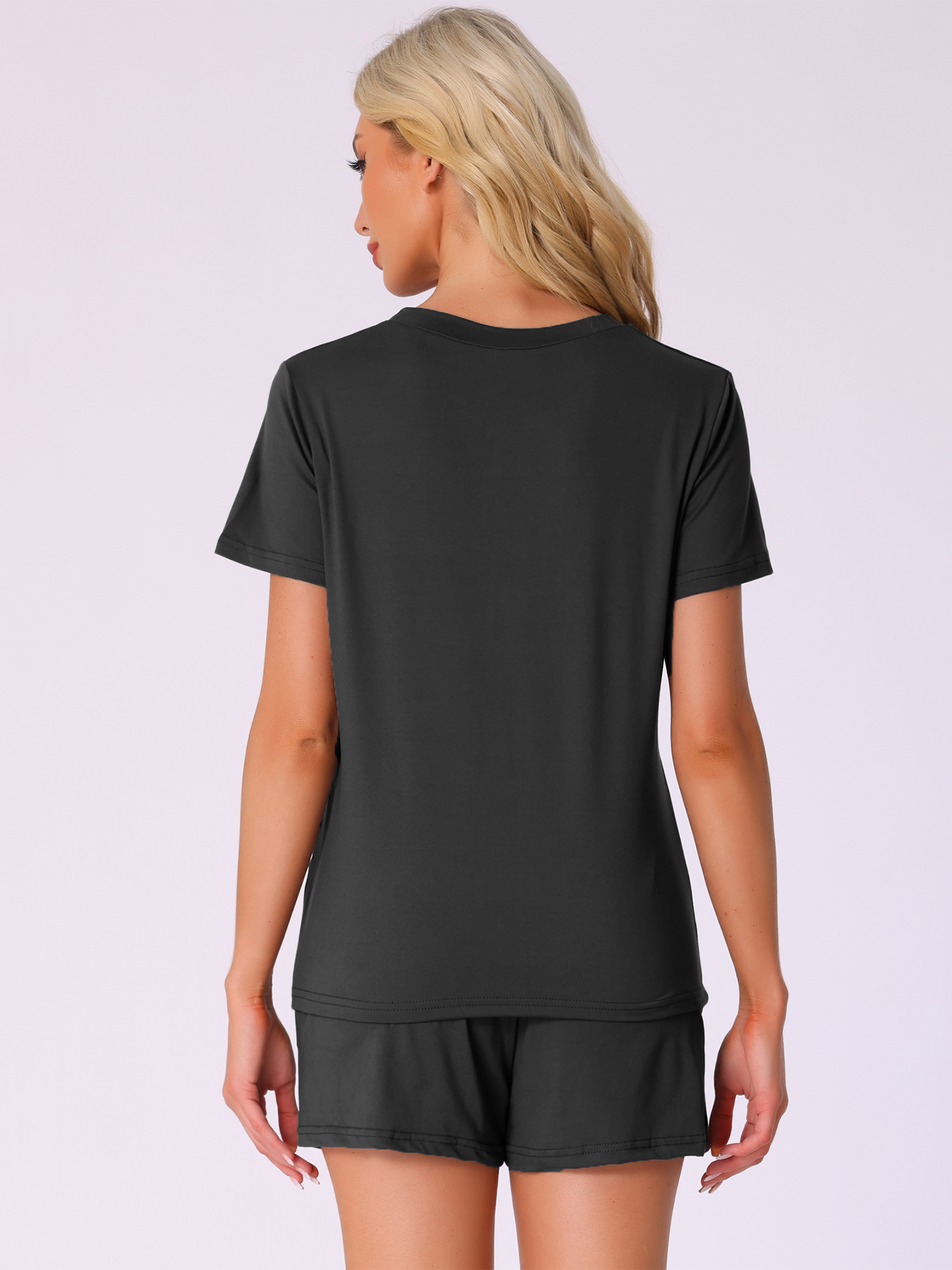 DARING DIVA Pajama Short Sleeve Top Shorts Loungewear Sleepwear Set S Black