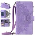 thumbnail image 1 of Nalacover for iPhone 13 Embossed Floral Pattern PU Leather Crossbody Case with Shoulder Strap,Shockproof Magnetic Flip Kickstand Credit Card Slots Zipper Pocket Wallet Phone Case,Purple, 1 of 10