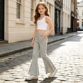 thumbnail image 6 of XXWXYD Girls Rib‑Knit Flare Pants, Elastic‑High‑Waist Bell‑Bottom Trousers With Heart Embroidery, Stretchy Knit Bottoms For Kids Casual Daily Dressing, 6 of 7