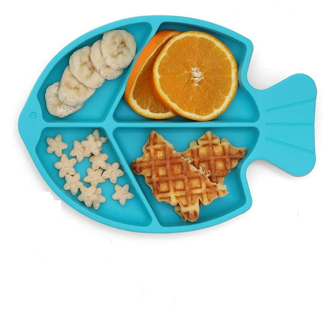 Assiette à Succion Divisée en Silicone pour Bébés, Assiettes Portables pour Tout-Petits
