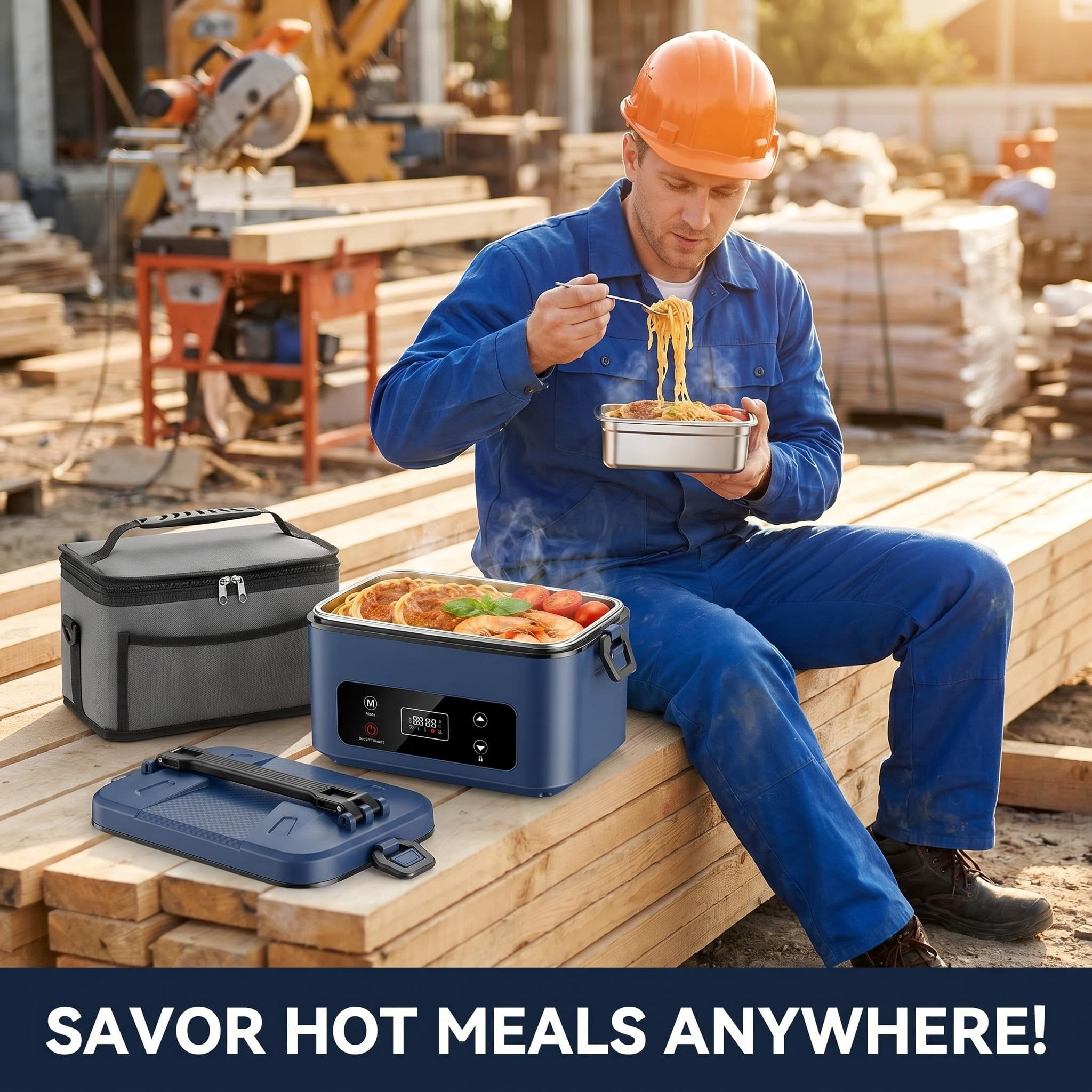 Cordless Electric Lunch Box, 5.1 Cups Heated Lunch Box Battery Powered with Automatic Scheduled Heating for Office, Picnic, Car & Outdoor Use