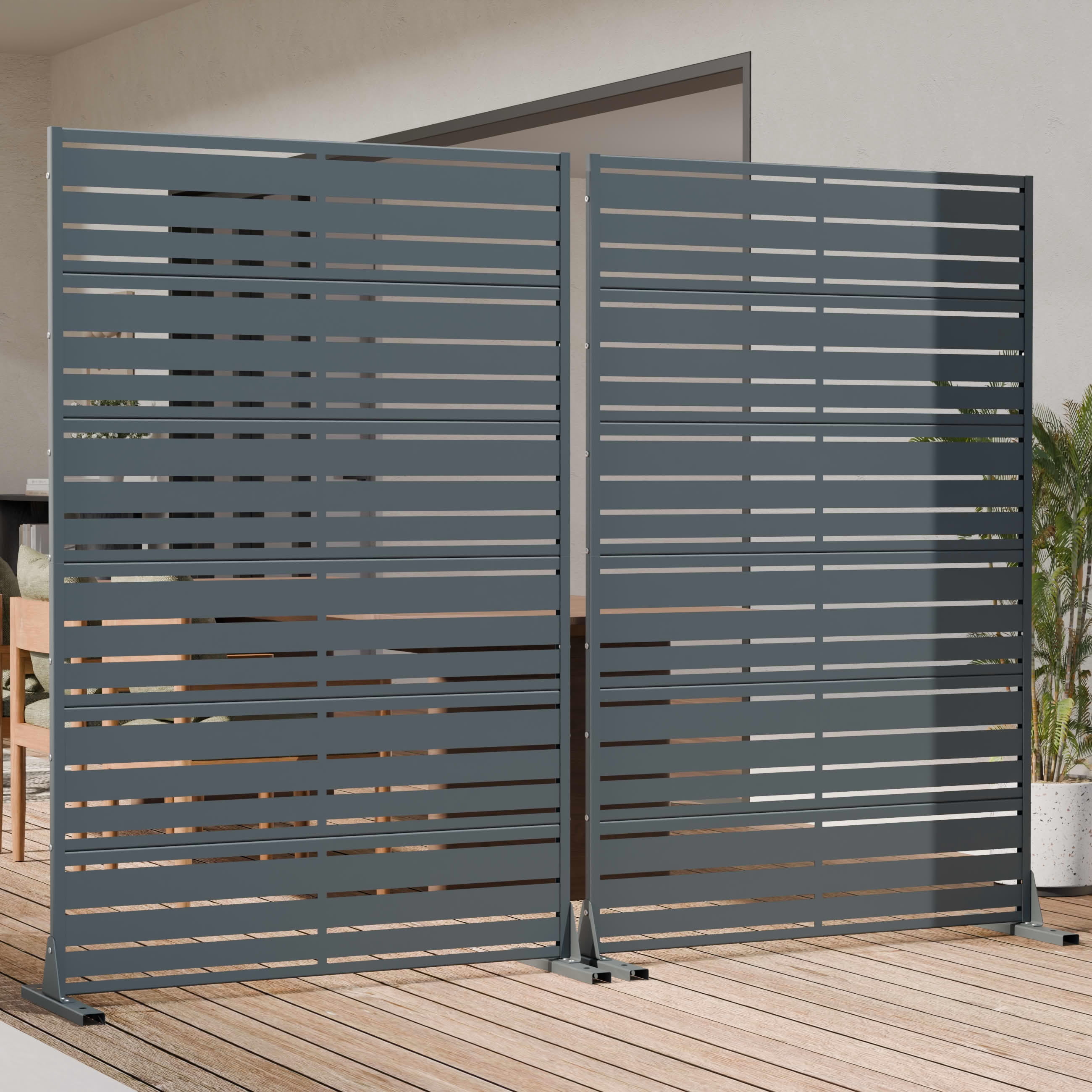 MAYEERTY Outdoor Metal Privacy Screen 6ft × 4ft Cambrian Rock Gray, 6-Panel Wide-Narrow Louvered, Weatherproof for Balcony