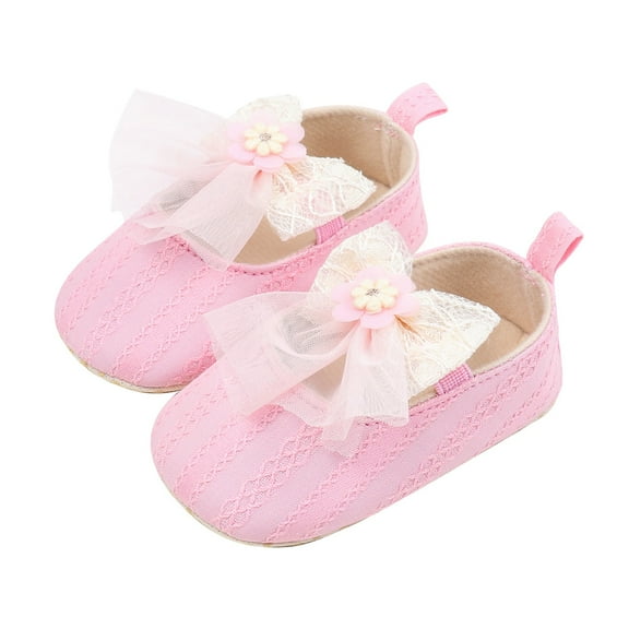 Infant Baby Girls Dress Shoes Newborn Cute Lace Bowkont Mary Jane Flats Non-Slip Lightweight Soft Sole Toddler First Walkers Princess Wedding Casual Shoes (0-3 Months, Pink)