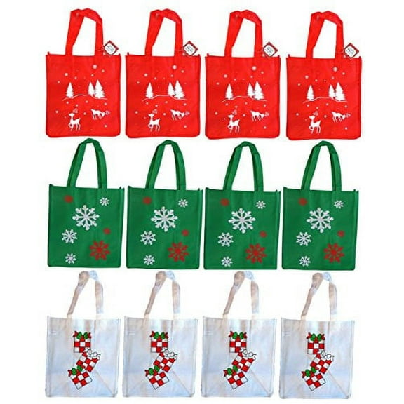 Non-Woven Fabric Holiday Gift Bags (12 Pack) 12x13x8.25 Four Asst Prints