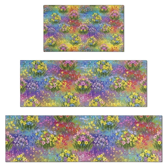 Pioneer Flower Floral Print Pattern Kitchen Rugs Sets Of 3,Kitchen Runner Rugs Non Skid Washable,Decorative Kitchen Floor Mats for Kitchen,Sink,Laundry,17X30 Inch 17X47 Inch 17X59 Inch