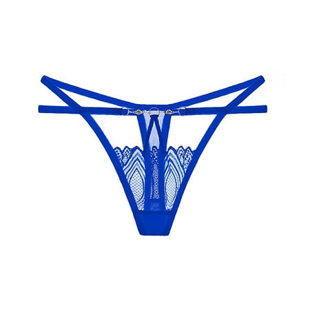 Bikini Panties for Women Women Lace Underwear Panties Floral Lace Briefs Hollow out Strappy Thong Panty G-String Underwear Womens Underwear Blue One Size