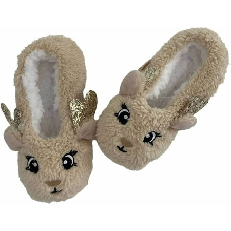

Shoes8teen Kid s Animal Slipper Socks Cartoon Cozy Fleece Indoor Kids Slipper 0086 Tan Reindeer 4/5