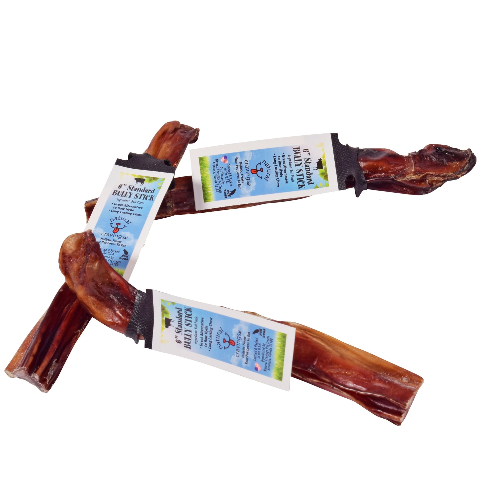 6" Standard Steer Bully Stick Dog Chew Treat, 3 Pack