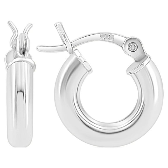 Kezef Women's 925 Sterling Silver 3mm Hoop Earrings, 12mm (1/2")