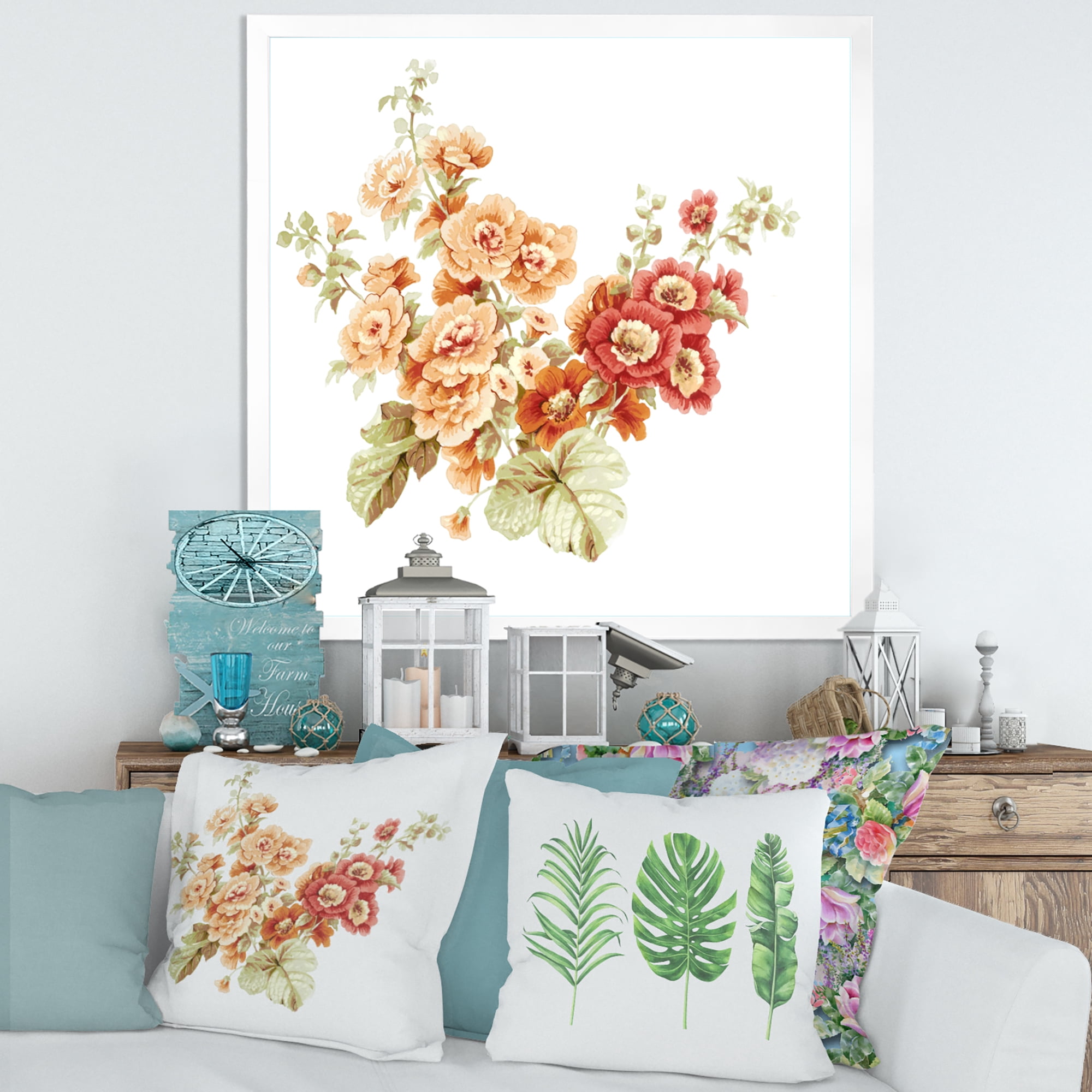 Designart 'Red and Orange Wildflowers' Traditional Framed Art Print