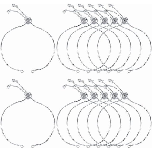12 cadenas ajustables para pulseras deslizantes de 5 pulgadas, chapadas en platino, con extremos de diamantes de imitación y accesorios de amistad.