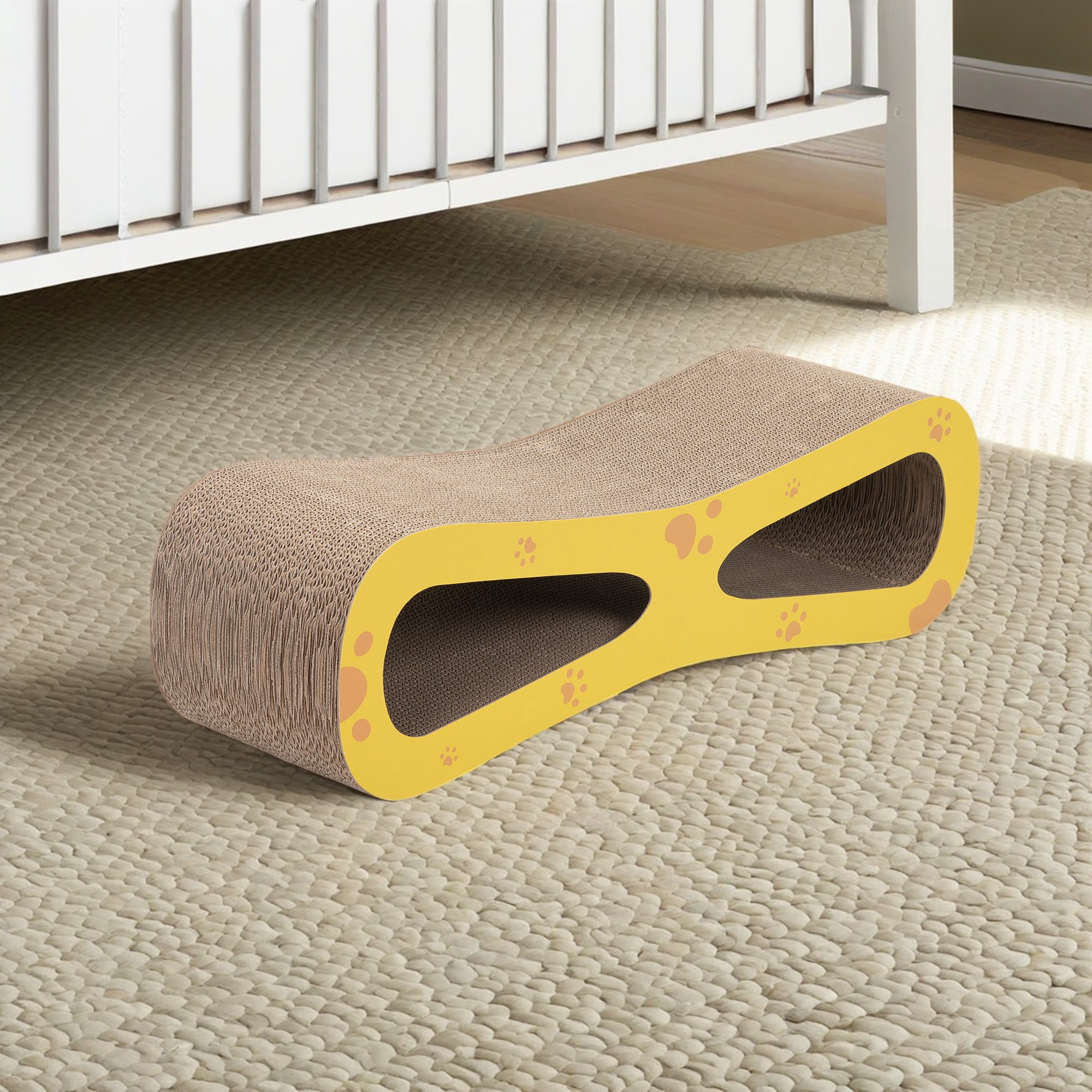 Pefilos 29" 2 in 1 Cardboard Cat Scratching Lounge Bed, Cat Scratcher Pad for Indoor Cats, Prevents Furniture Damage Cat Scratch Toy, Brown
