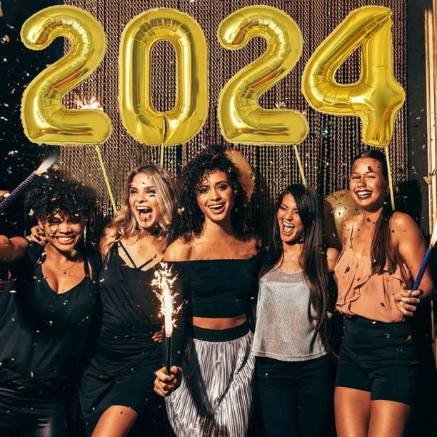 Globos número 2024 para decoración de Año Nuevo, globos de aluminio 2024, globos dorados de 40 pulgadas, globos 2024 para fiesta, globos para celebrar Año Nuevo, globos con el número 2024,