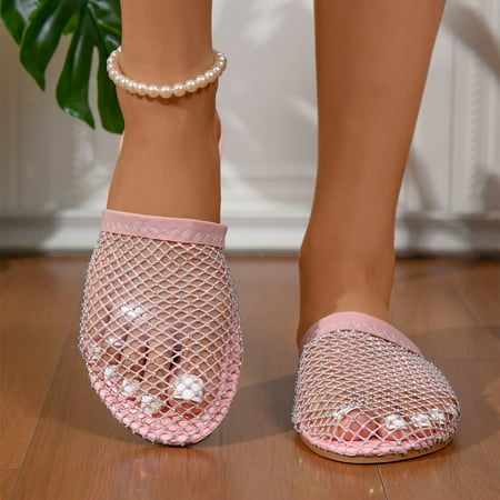 

Uinagy Women s Summer Fashion Mesh Hollowed Out Rhinestone Slippers Outdoor Casual Comfortable Beach Shoes
