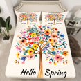 thumbnail image 2 of Manfei Tree Of Life Boy Girl Full Size Sheets 4-Piece,Colorful Flowers Breathable Bed Sheets,Spring Garden Lightweight Sheet Sets,Breathable Home Decor, 2 of 7