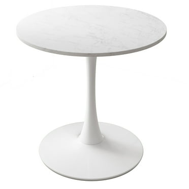 32"Modern Round Dining Table with Printed White Marble Table Top,Metal Base Dining Table, End Table Leisure Coffee Table