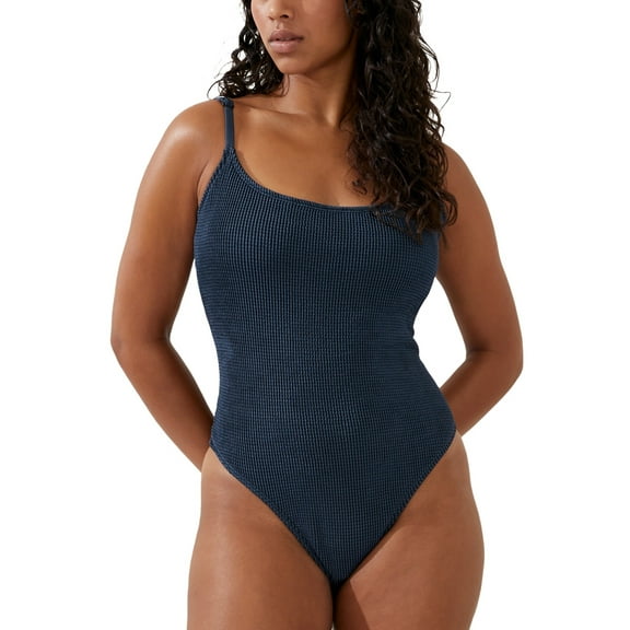 Cotton on Women's Textured Scoop Neck One Piece Swimsuit - Tidal Navy/black Crinkle
