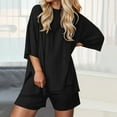 thumbnail image 3 of Women Shorts Suit Set Polyester Round Neck T Shirt and Athletic Shorts for Sports and Summer, 3 of 7