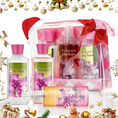 Vital Luxury Bath and Body Care Gift Travel Set,with Body Lotion,Gel and Mist,Pea Flower Scent for Unisex,Great for Gifting and Travel