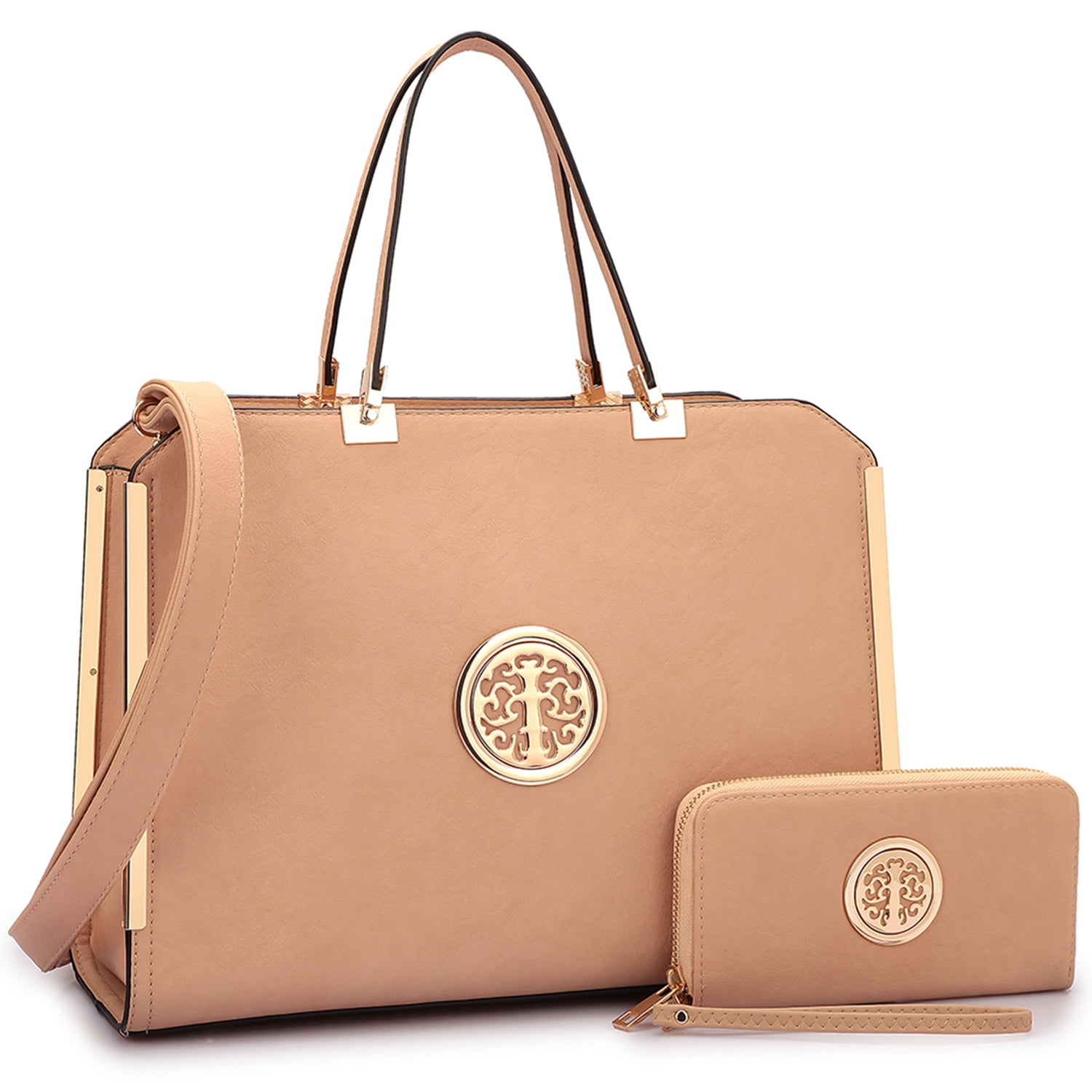 Dasein Women Large Satchel Handbag Shoulder Purse top Handle Work Bag Tote with Matching Wallet