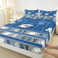thumbnail image 3 of Feelyou Retro Rugby Sports Queen Sheet Sets, Est Sleep Football Flat Sheet, Blue Cartoon Soccer Queen Fitted Sheet, Lightweight Room Decor, 4 Pieces, 3 of 7