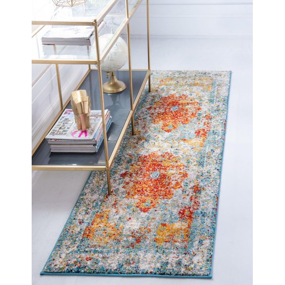 Unique Loom Strada Rosso Rug Orange/Beige 2' x 6' 1" Runner Border Contemporary Perfect For Bathroom Hallway Mud Room Laundry Room