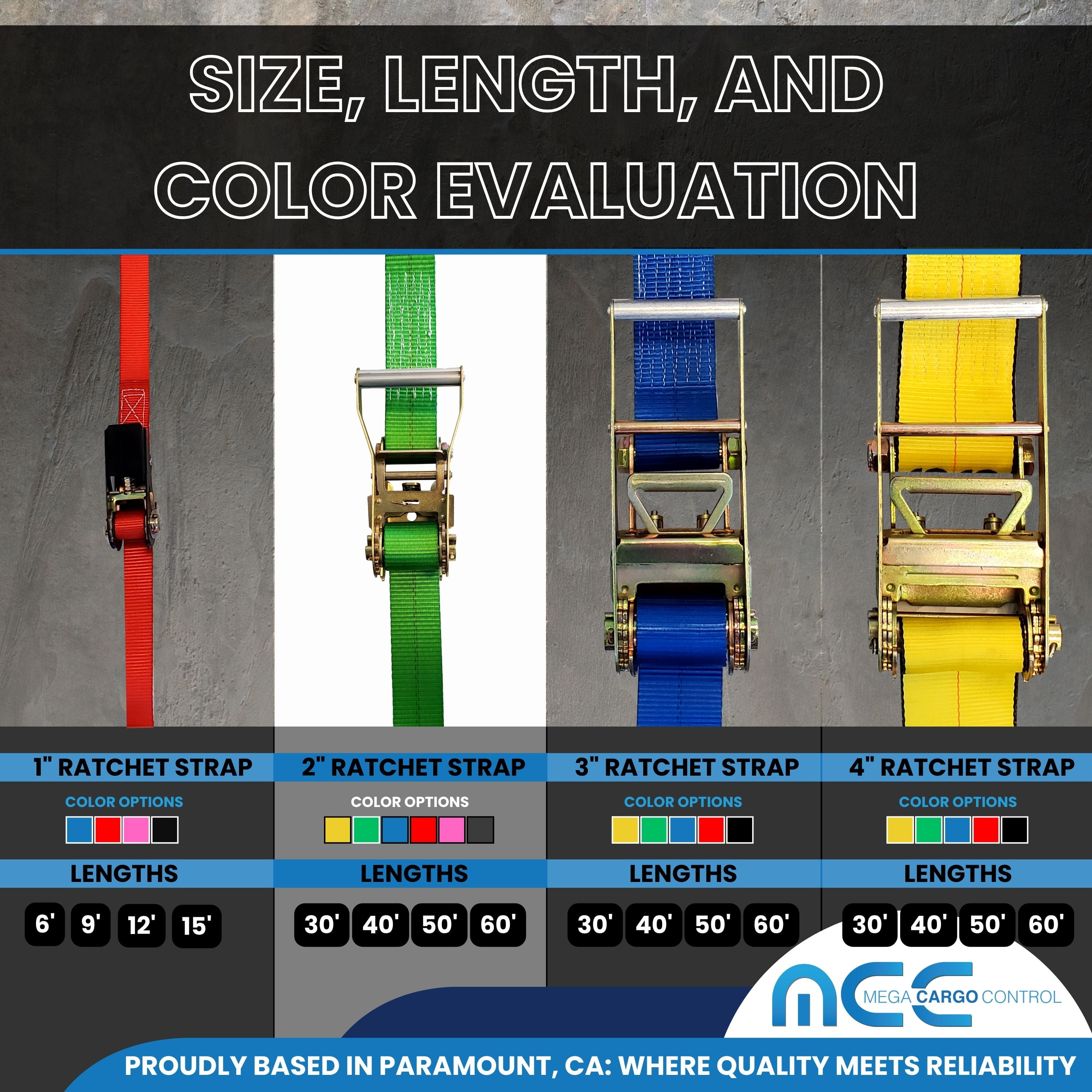 Mega Cargo Control 2" x 60' Ratchet Strap w/ J Hook , Green , 2 Packs