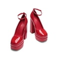 thumbnail image 6 of Women's High Chunky Platform Square Toe Heels Ankle Strap Pumps Solid Color Block Dress Shoes, 6 of 7