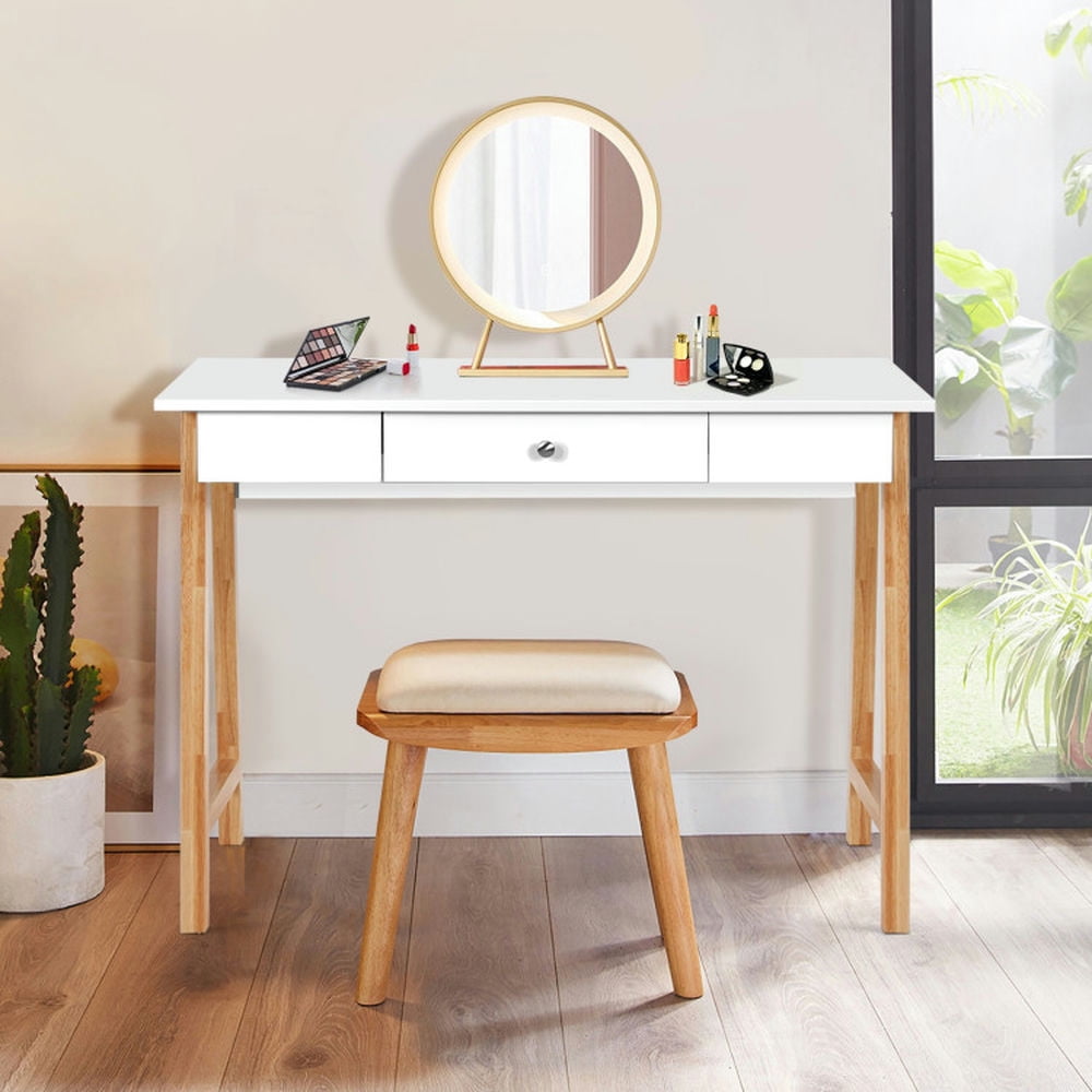 Demi Bonn Computer Desk Laptop PC Makeup Vanity Table, Small Home Office Desk Study Writing Table, Beige