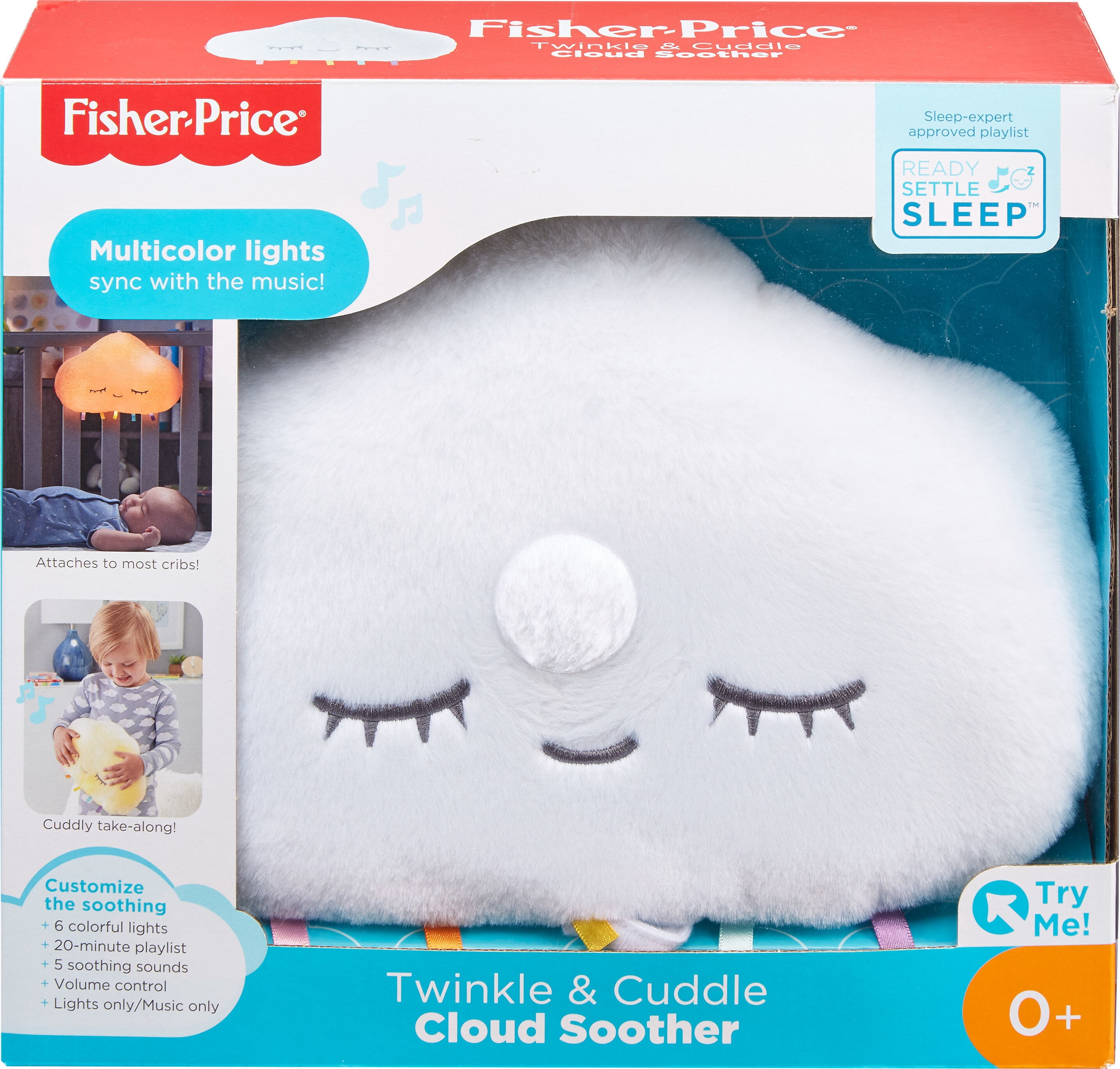 Fisher-Price Twinkle & Cuddle Cloud Baby Sound Machine with Music & Lights, Multicolor, Newborn