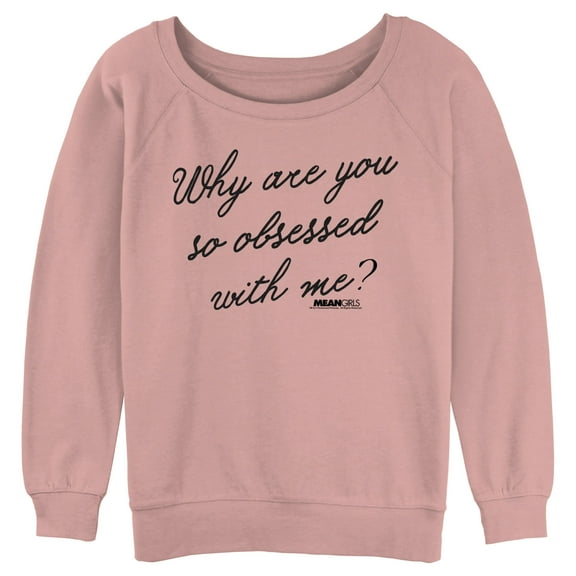 Junior's Mean Girls Why Are You So Obsessed With Me Quote Black Sweatshirt Desert Pink 2X Large