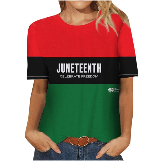 Juneteenth Fashion - Camiseta informal para mujer, cuello redondo, manga corta, blusa Fridja hjk6168