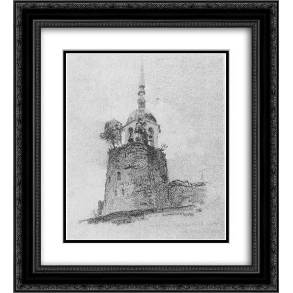 Nicholas Roerich 2x Matted 20x22 Black Ornate Framed Art Print 'Porhov. Belfry on fortress tower.'