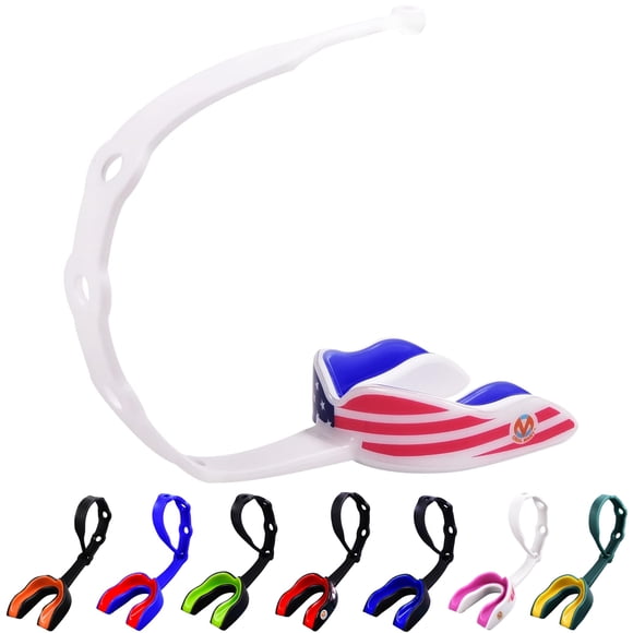 Protector bucal Oral Mart juvenil con correa y diseño de bandera