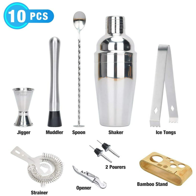 Kalrin Bartender Kit, 25-Piece Cocktail Shaker Set Stainless Steel Bar  Tools with Acrylic Stand, Full Bartender Accessories