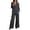 Dark Gray, variant on Women's Contrast Trim Blazer 2 Piece Suit Set,Notched Lapel Long Sleeve Jacket with Wide Leg Pants Business Outfit,Sky Blue Women's S-XXXL