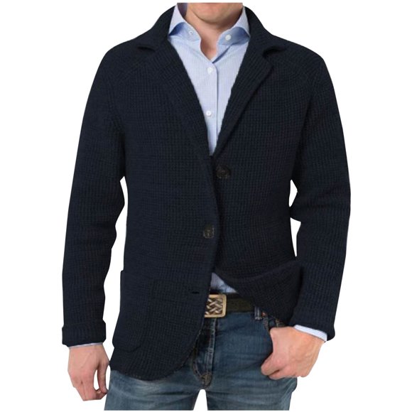 Men's Casual Suit Jacket, Polyester Long Sleeve Blazer with Turn Down Collar and Button Pockets, Versatile Solid Color Outdoor Business Wear, Standard Thickness Daily Office Jacket
