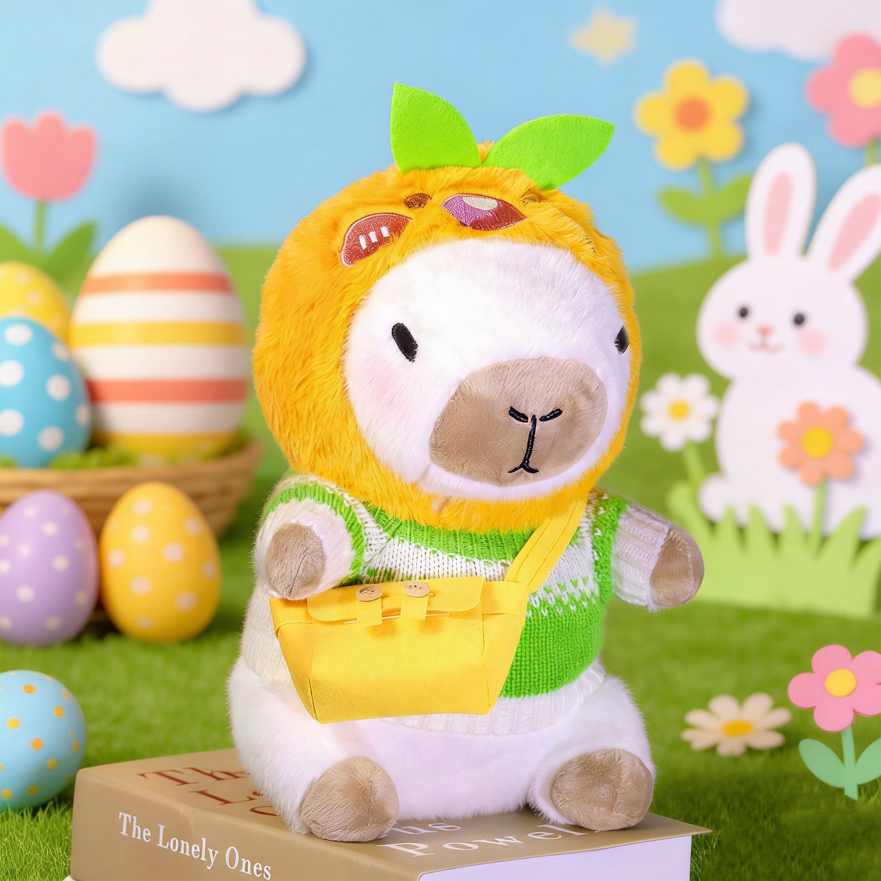 10.4 in/26.5 Cm Capybara Plush Stuffed Animal, Soft Plush Toy with Easter & Spring Outfit, Cute Gift for Easter Basket, Home Decor & Collectible
