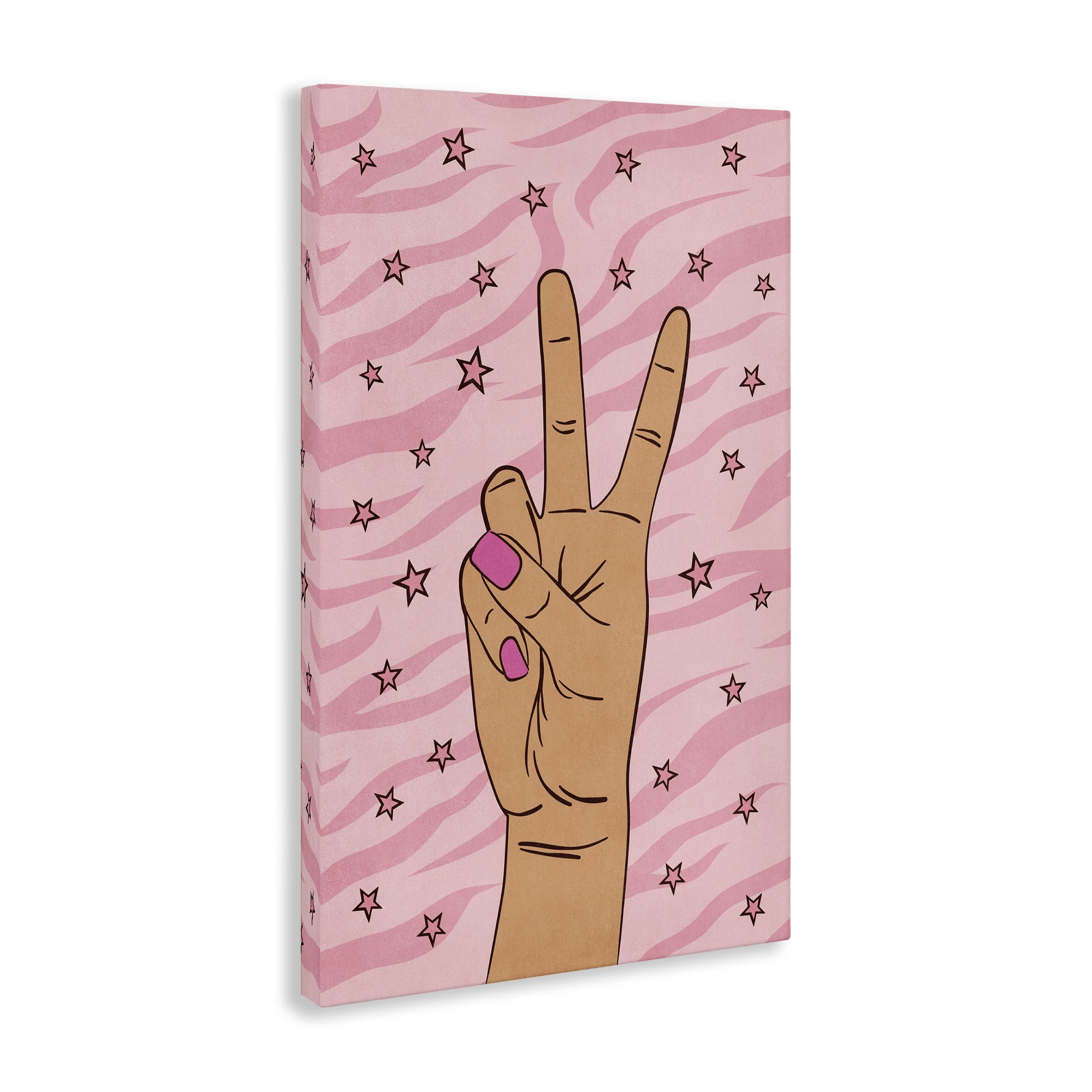 Stupell Industries Peace Hand & Stars Pattern People Painting Wrapped Canvas Art Print Wall Art, 30 x 45
