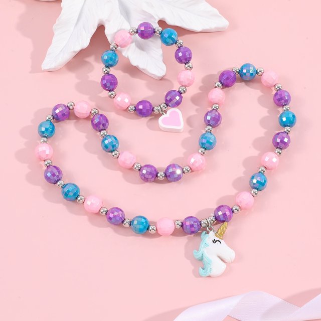Conjunto de collar y pulsera para niños, colorido conjunto de joyas para niñas pequeñas, excelente joyería de moda y opción de regalo para niños