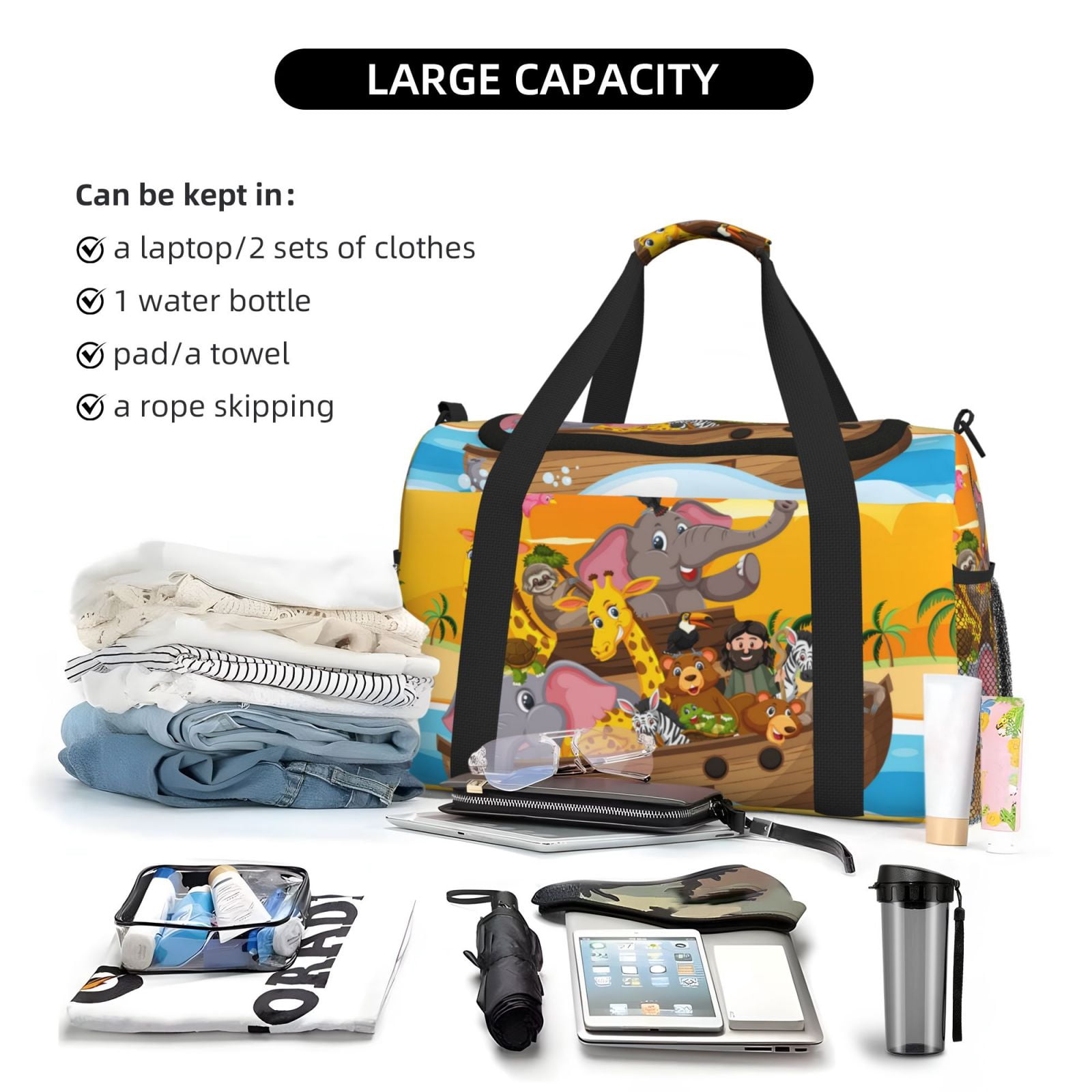 Fuzoiu Animals on Noah's Ark1 Print Travel Duffle Bag,Carry On Tote Bags,Duffel Bag,Sport Gym Bag, Hospital Bag for Labor and Delivery, Overnight Bag,Luggage Bag
