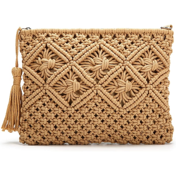 Carteras de mano para mujer, bolso de paja con borlas, bolso vintage tejido a mano, bolso de playa de verano
