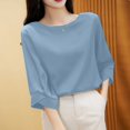 thumbnail image 5 of ZANZEA Women 3/4 Sleeved Tops Crew Neck Satin Blouse Baggy OL Shirts, 5 of 7