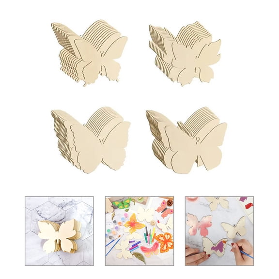 Masteelf 40Pcs Beige Wood Butterfly Cutouts for Crafts DIY Home Decor Natural Wooden Slices