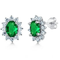 Gem Stone King 1.92 Ct Oval Green Simulated Emerald 925 Sterling Silver Earrings