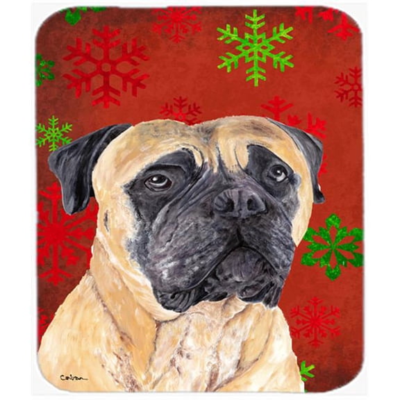 Carolines Treasures  Mastiff Red And Green Snowflakes Holiday Christmas Mouse Pad