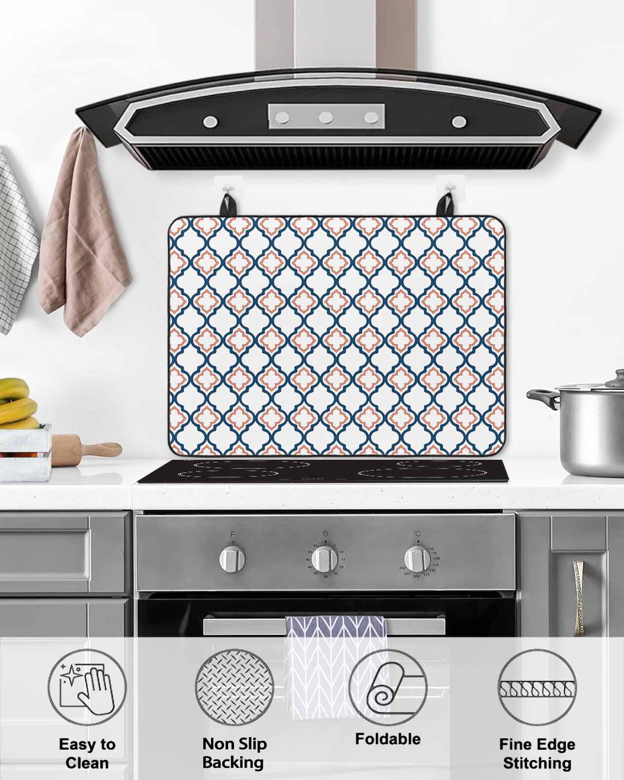 nqOlkjepod Large Induction Cooktop Protector Mat 36"x21", White Orange Moroccan Stove Top Covers for Electric Stove, Geometric Abstract Art Decorative Stove Burner Cover Mats, Glass Top Stove Cover