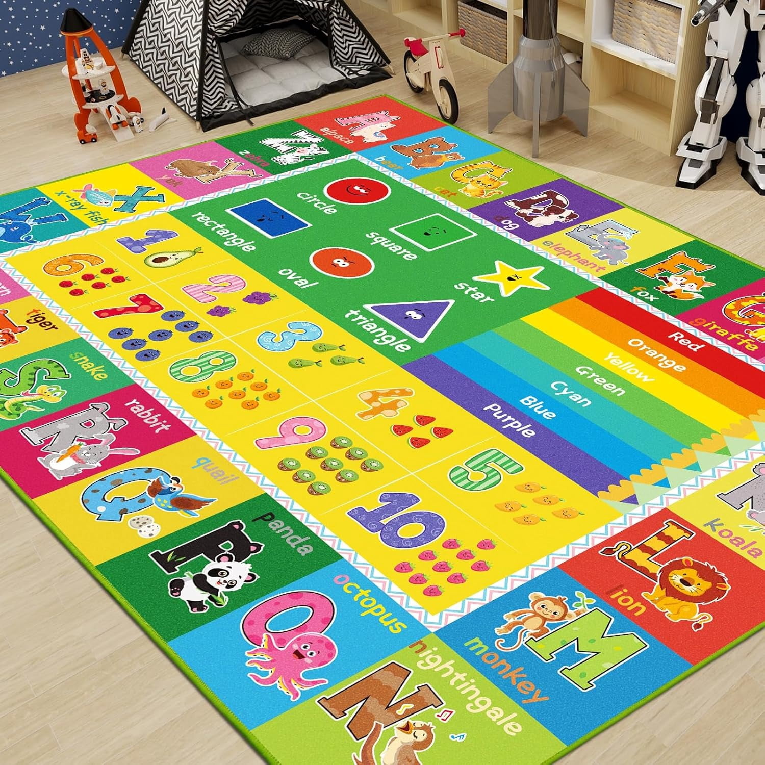 Baby Play Mat Kids Rug for Playroom, Floor Mat for Toddlers, Playtime Collection ABC, Numbers, Animals Educational Area Rugs for Kids Room Classroom ( 78.7X 59 Inch)