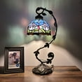 thumbnail image 3 of Tiffany Table Lamp Tulips Blue Purple Stained Glass Iron Metal Leaves LED Bulb Included Vintage for Living Room Dining Room Bedroom Bedside 21"H, 3 of 6